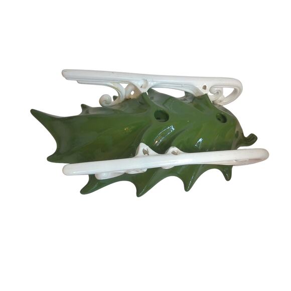 Vintage Ceramic Christmas Holly Leaf Sled Candy Dish Centerpiece - Picture 6 of 9